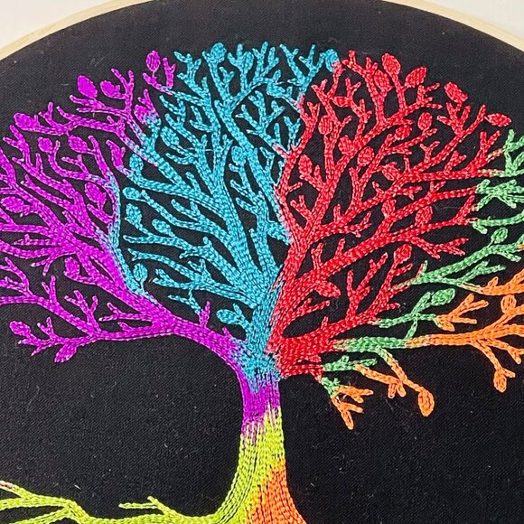 Rainbow Tree of Life Wall Art Embroidery Hoop Wood Frame 10" Handmade New - Picture 5 of 7